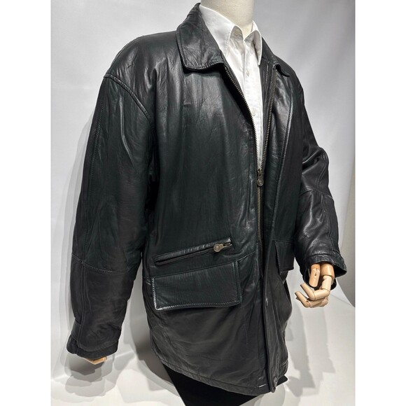 VTG Members Only Insulated Black Soft Leather Long Jacket Men’s Size Large - Picture 6 of 13